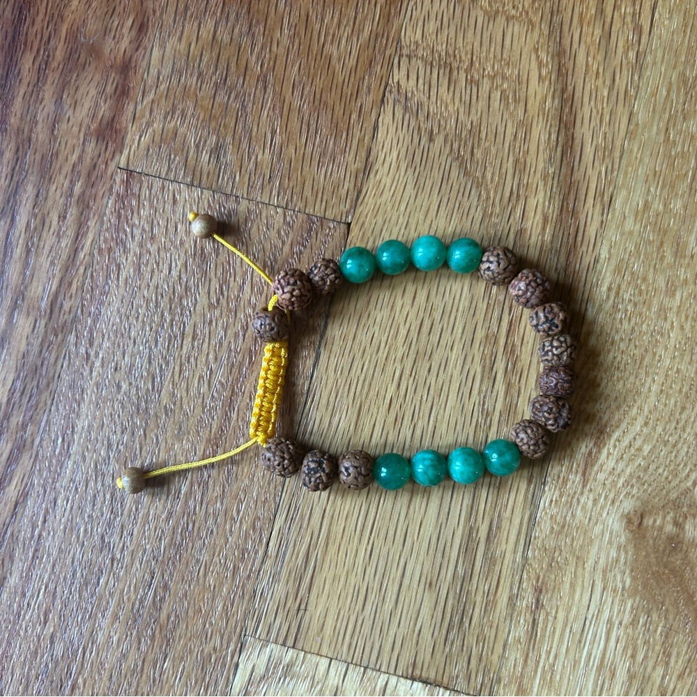 Salt Spring Mala meditation Beaded Bracelet with Green and Brown Beads